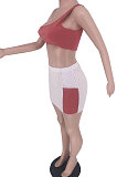 Russet-Red Contrast Color Spliced Trendy Sexy Skirts Sets GB6001-1