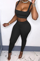 Black Fashion Casual Tank Long Pants Two Piece MN8376-3