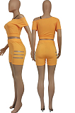 Yellow Hole Off Shoulder Fashon Sports Two Piece SDE25118-4