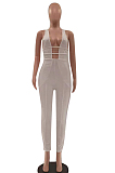 White Fashion Sexy Pit Bar Spliced Bodycon Jumpsuits LSZ91171-1