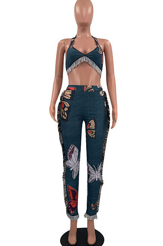 Fashion Casual Tassel Positioning Printing Pants Sets AYA7023