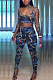 Navy Blue Fashion Printing Sling Boob Tube Top Long Pants Two Piece NYZ6025-2