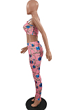 Pink Fashion Printing Sling Boob Tube Top Long Pants Two Piece NYZ6025-1