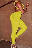 Yellow Fashion Sexy Pit Bar Spliced Bodycon Jumpsuits LSZ91171-2