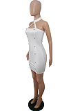 White Glamorous Polyester Sleeveless Backless Mini Dress BN9016