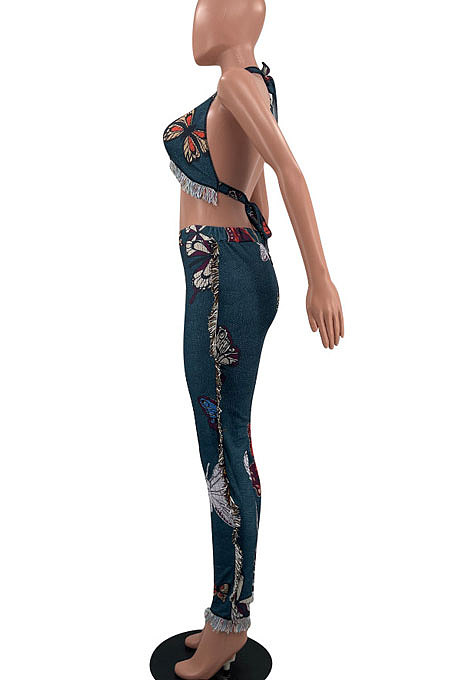 Fashion Casual Tassel Positioning Printing Pants Sets AYA7023