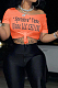 Orange Summer Casual Letter Printing Off Shoulder Bind T Shirts SYY8065-3