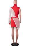 Orange Women Round Neck Spliced Sexy Fashion Dress SZS8046-2