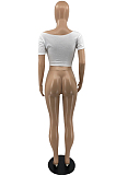 White Summer Casual Letter Printing Off Shoulder Bind T Shirts SYY8065-1