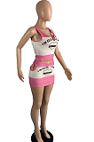 Pink Color Matching Cute Letter Vest Short Skirts Two Piece MK057-1