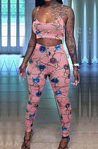 Pink Fashion Printing Sling Boob Tube Top Long Pants Two Piece NYZ6025-1