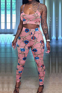 Pink Fashion Printing Sling Boob Tube Top Long Pants Two Piece NYZ6025-1