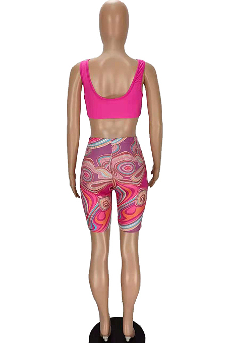 Rose Red Cute Sexy Printing Tank Shorts Two Piece MN8372-1
