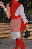Orange Women Round Neck Spliced Sexy Fashion Dress SZS8046-2