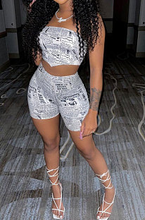 Euramerican Women Printing Strapless Bodycon Shorts Sets XT8838
