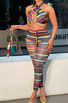 Red Fashion Knotted Strap Stripe Sexy Two Piece SYY8067-1