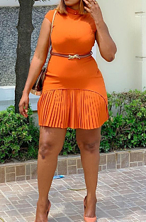Orange Fashion Grakient Short Sleeve Pleated Dress SDE25122-1