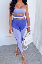 Blue Sexy Polyester Sleeveless Self Belted Backless Tube Jumpsuit BN9290-3