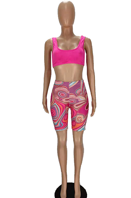 Rose Red Cute Sexy Printing Tank Shorts Two Piece MN8372-1