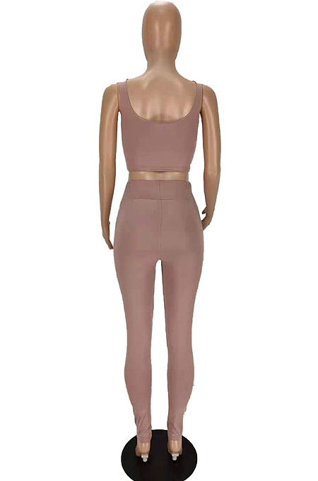 Coffee Fashion Casual Tank Long Pants Two Piece MN8376-1