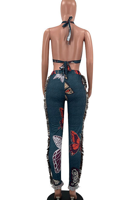 Fashion Casual Tassel Positioning Printing Pants Sets AYA7023