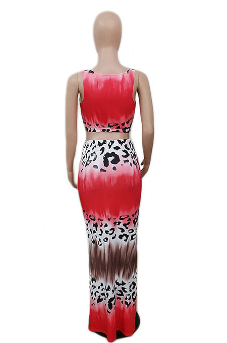 Women's Summer Fashion Gradient Printing Sleeveless Tank Skirts Sets XT8896