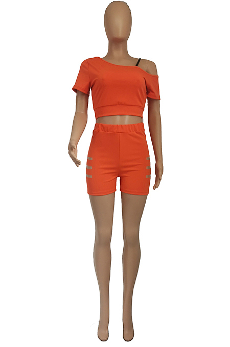 Orange Hole Off Shoulder Fashon Sports Two Piece SDE25118-1