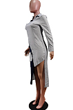 Black Fashion Spliced Shirt Long Dress Wish Pocket WY6818-2