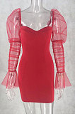Women Sexy Strapless Spliced Mesh Sleeve Trendy Tight Mini Dress MS1279