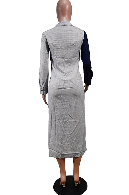 Red Fashion Spliced Shirt Long Dress Wish Pocket WY6818-1