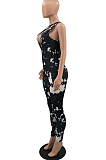 Black Summer Hypotenuse Ink Painting Printing Bobycon Jumpsuits YC8025-1