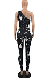 White Summer Hypotenuse Ink Painting Printing Bobycon Jumpsuits YC8025-2
