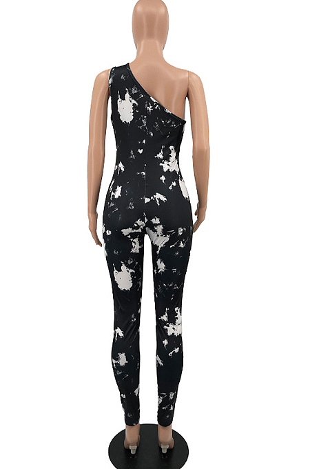 White Summer Hypotenuse Ink Painting Printing Bobycon Jumpsuits YC8025-2
