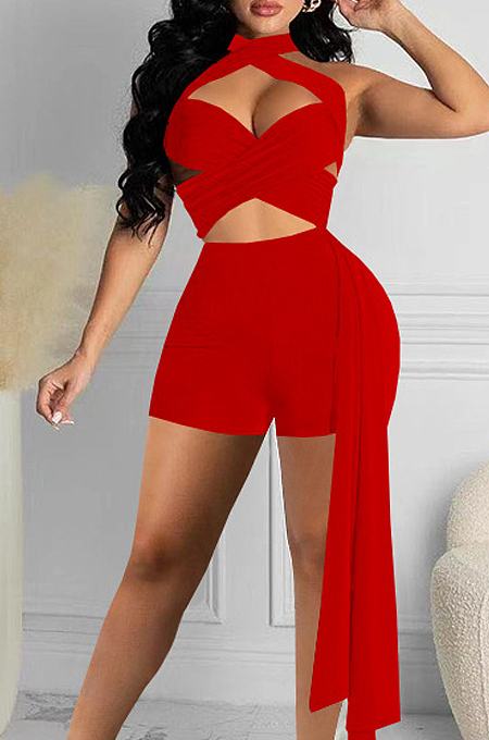 Red Srtapless Halter Neck Fashion Sexy Jumpsuits SZS8100-1