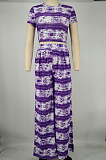 Blue Night Club Printing Short Sleeve Wide Leg Pant Sets X9315-2
