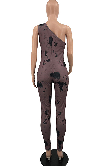 Grey Summer Hypotenuse Ink Painting Printing Bobycon Jumpsuits YC8025-3