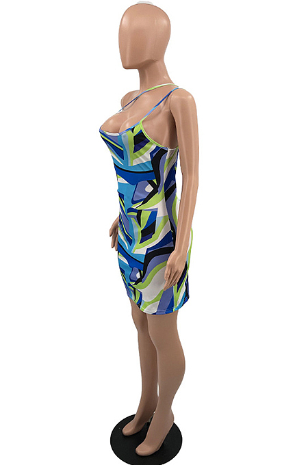 Blue Stripe Unilateral Condole Belt Dress YC8027