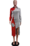 Black Fashion Spliced Shirt Long Dress Wish Pocket WY6818-2