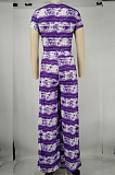 Blue Night Club Printing Short Sleeve Wide Leg Pant Sets X9315-2