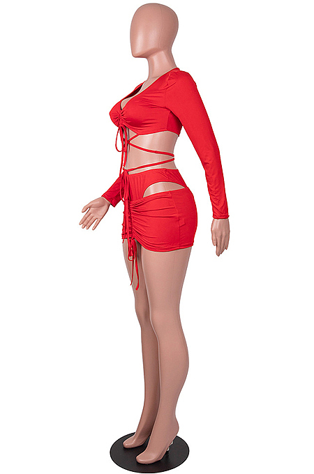Red Strapless Tie The Rope V Neck Sexy Fashion Three Piece SZS8063-1