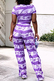 Blue Night Club Printing Short Sleeve Wide Leg Pant Sets X9315-2