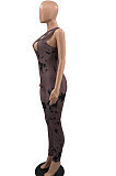 Black Summer Hypotenuse Ink Painting Printing Bobycon Jumpsuits YC8025-1