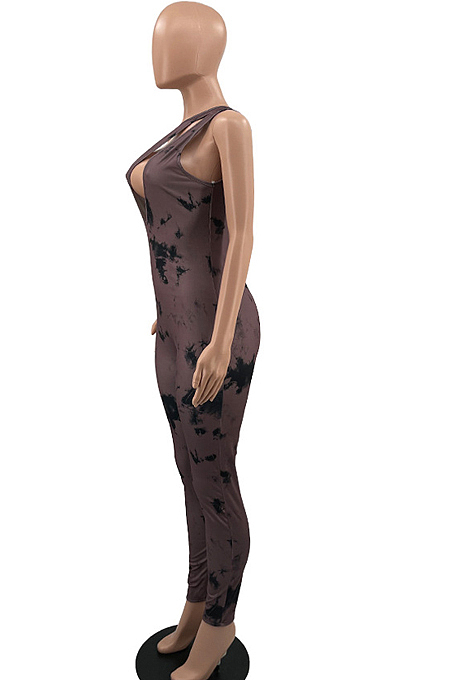 Black Summer Hypotenuse Ink Painting Printing Bobycon Jumpsuits YC8025-1