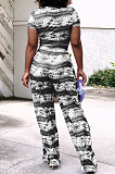 Blue Night Club Printing Short Sleeve Wide Leg Pant Sets X9315-2