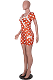 Orange Digital Printing Wave Point Spliced Fashion Casual Jumpsuits SZS8102-1