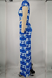 Blue Night Club Printing Short Sleeve Wide Leg Pant Sets X9315-2