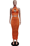 Black Fashion Sexy Tops Hollow Out Strapless Fold Skirts Sets WY6819-2