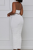 Orange Red Fashion Sexy Tops Hollow Out Strapless Fold Skirts Sets WY6819-5