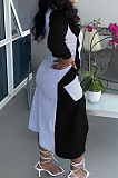 Black Fashion Spliced Shirt Long Dress Wish Pocket WY6818-2