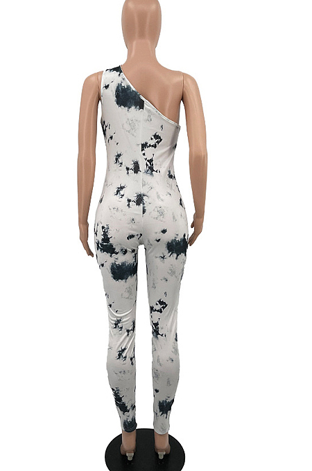 Grey Summer Hypotenuse Ink Painting Printing Bobycon Jumpsuits YC8025-3